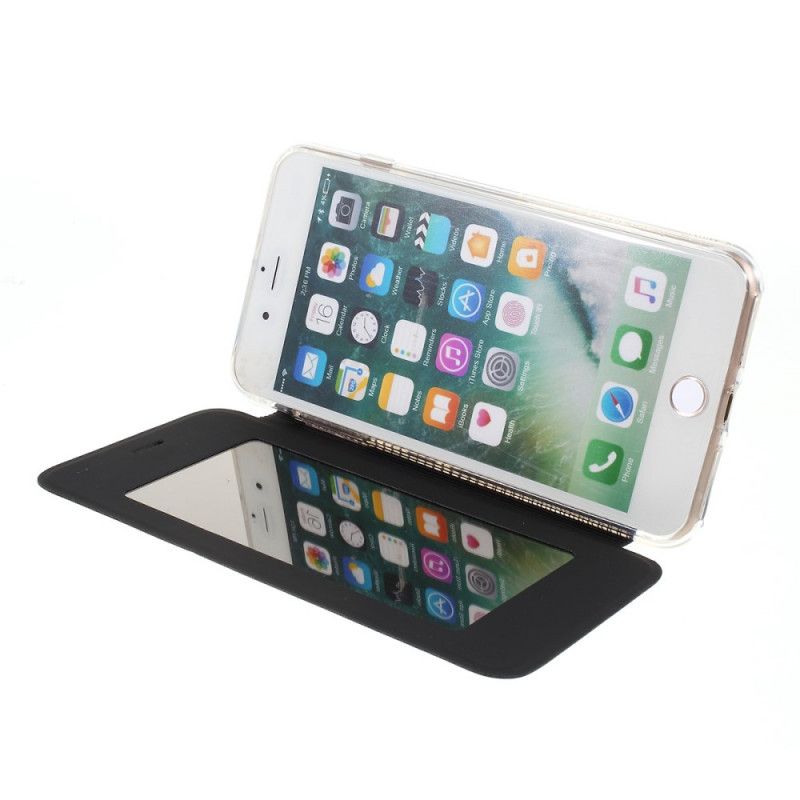 Folio Deksel iPhone 7 Plus / 8 Plus Svart Speil Og Skinneffekt
