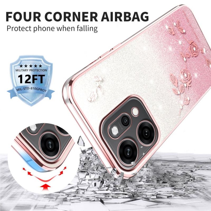 Deksel Til Oppo Reno 14 Pro 5g Blomster Og Strass