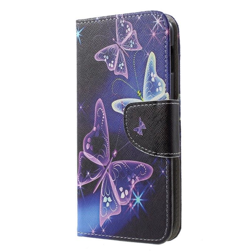 Folio Deksel for Samsung Galaxy S10e Lilla Sommerfugler Og Blomster