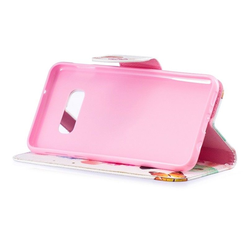 Folio Deksel for Samsung Galaxy S10e Magenta Malte Sommerfugler Og Blomster