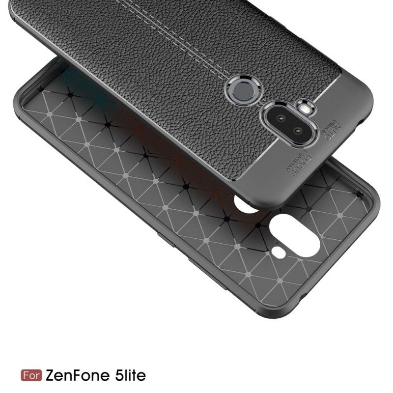 Deksel Asus ZenFone 5 Lite Svart Dobbeltlinje Litchi-Skinneffekt