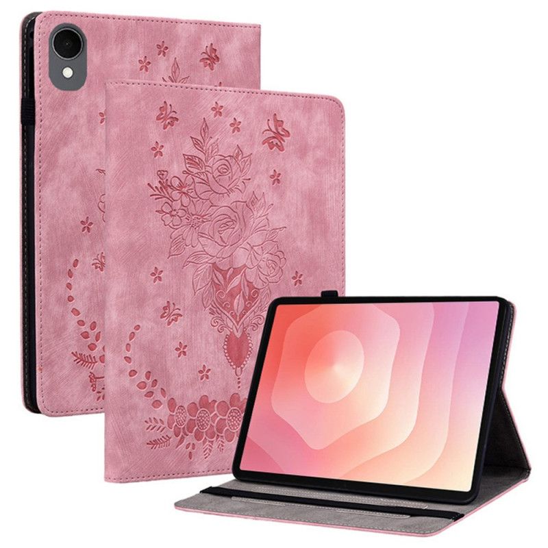 Etui Til Samsung Galaxy Tab S11 Blomstermotiv Med Semsket Skinneffekt
