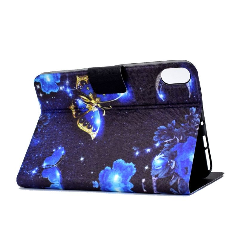 Folio Deksel Til Samsung Galaxy Tab S11 Blå Og Gull Sommerfugl