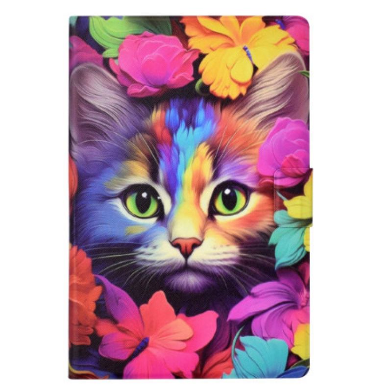 Lærdeksel Folio Deksel Samsung Galaxy Tab S11 Mobildeksel Fargerik Katt