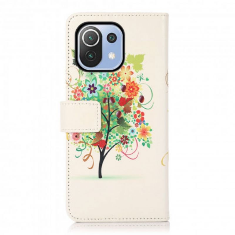 Folio Deksel Xiaomi Mi 11 Lite 5g Ne / Mi 11 Lite 4g / 5g Blomstrende Tre