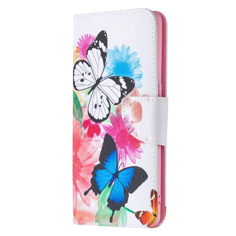 Lærdeksel Folio Deksel Oppo Find X2 Neo Magenta Malte Sommerfugler Og Blomster
