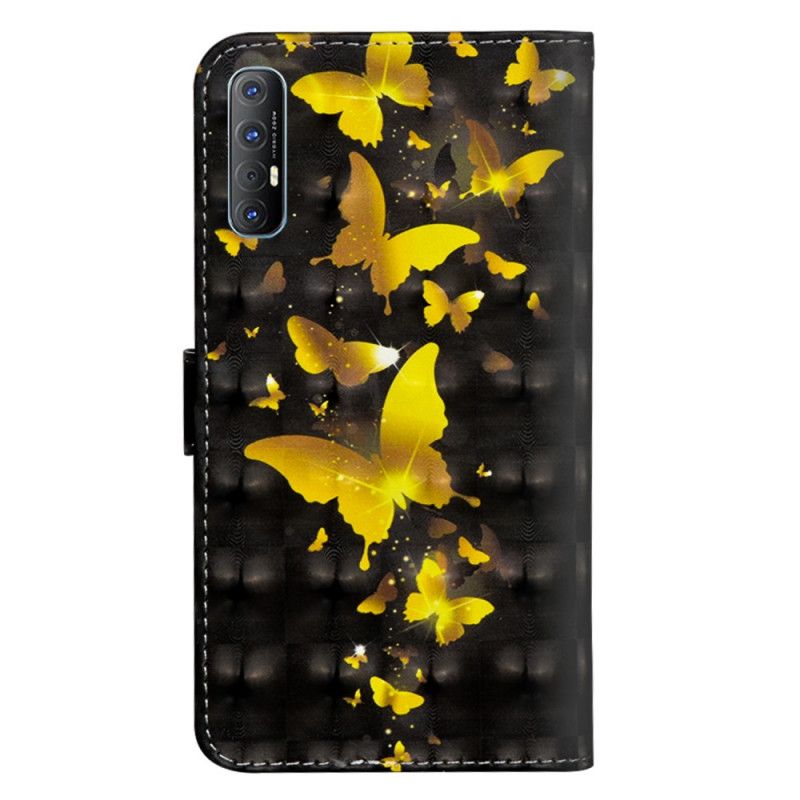 Lærdeksel Folio Deksel Oppo Find X2 Neo Mobildeksel Gule Sommerfugler