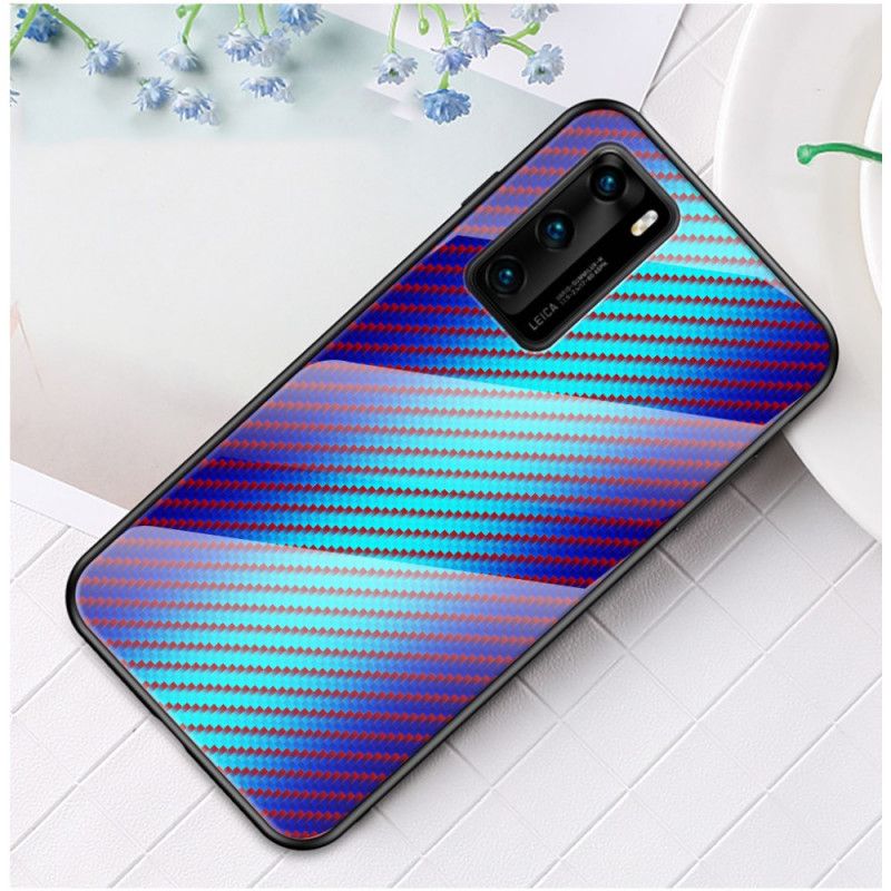 Deksel Huawei P40 Magenta Karbonfiber Herdet Glass