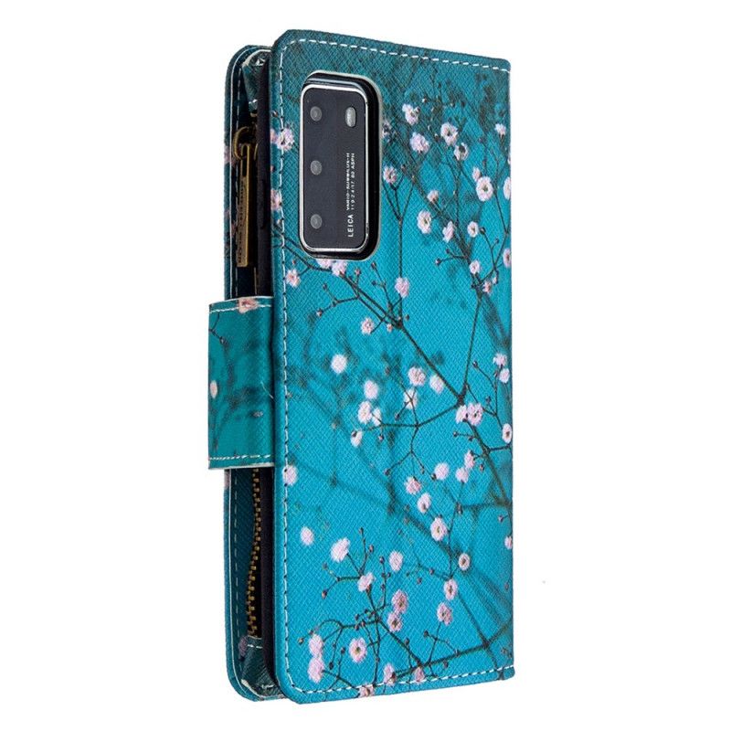 Folio Deksel Huawei P40 Hvit Lomme Med Tre Glidelås Beskyttelse