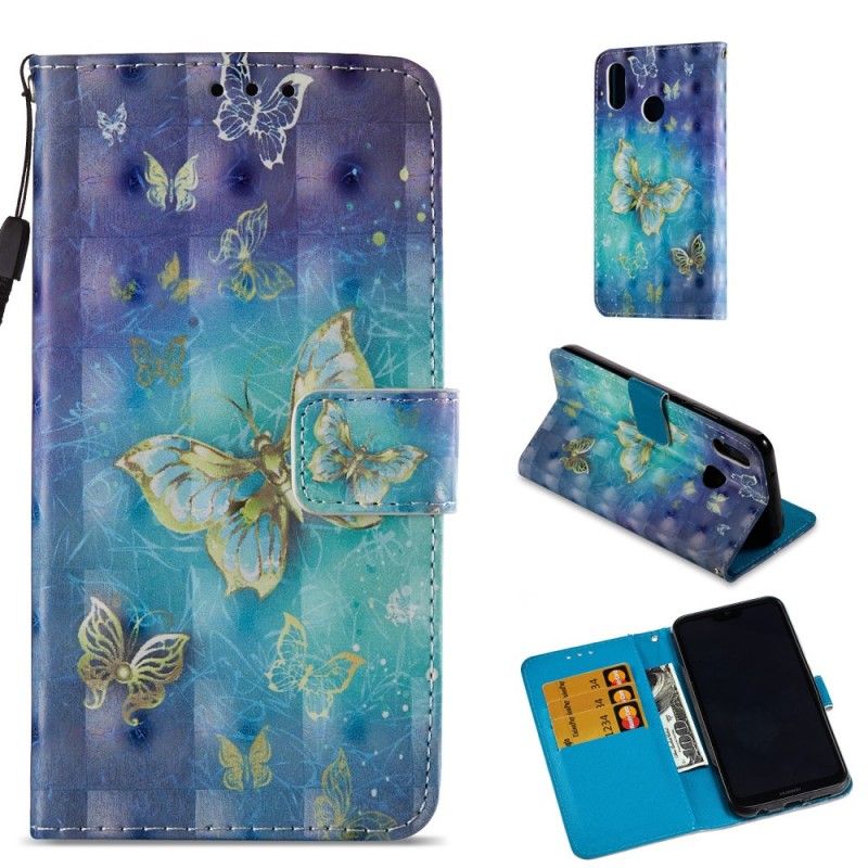 Folio Deksel Huawei P20 Lite 3D Gyldne Sommerfugler
