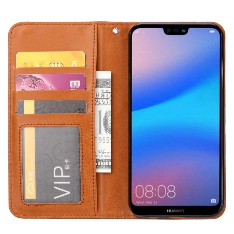 Folio Deksel Huawei P20 Lite Svart Mobildeksel Kortholder I Imitert Skinn