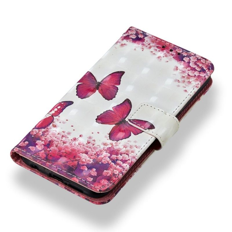 Lærdeksel Folio Deksel Huawei P20 Lite 3D Røde Sommerfugler