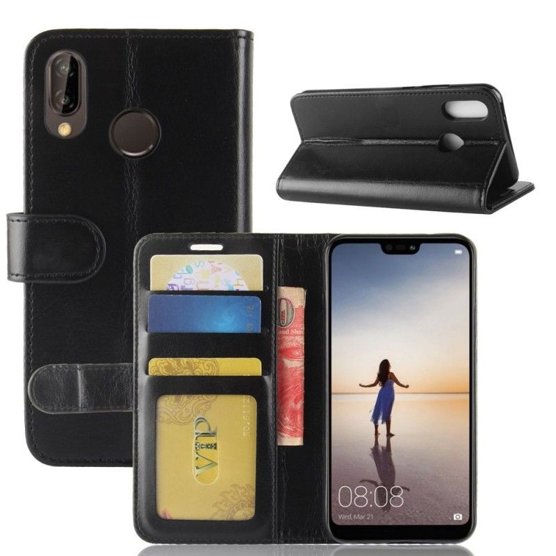 Lærdeksel Folio Deksel Huawei P20 Lite Svart Ultra Imitert Skinn