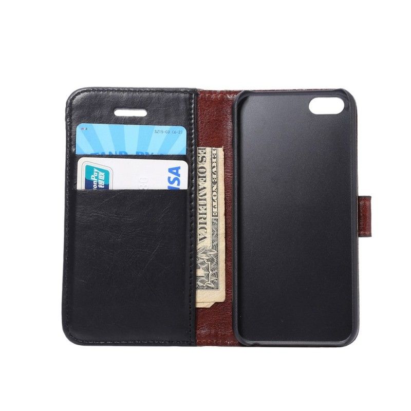 Lærdeksel Folio Deksel iPhone 5 / 5S / SE Svart Mobildeksel Lærimitasjon