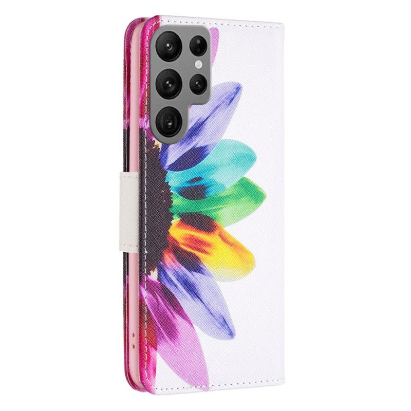 Lærdeksel Folio Deksel Samsung Galaxy S24 Ultra 5g Akvarellblomst