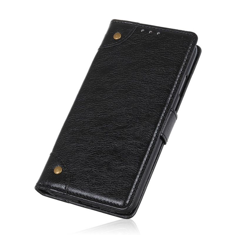 Folio Deksel iPhone 12 Pro Max Svart Nappaskinn Vintage Nitter