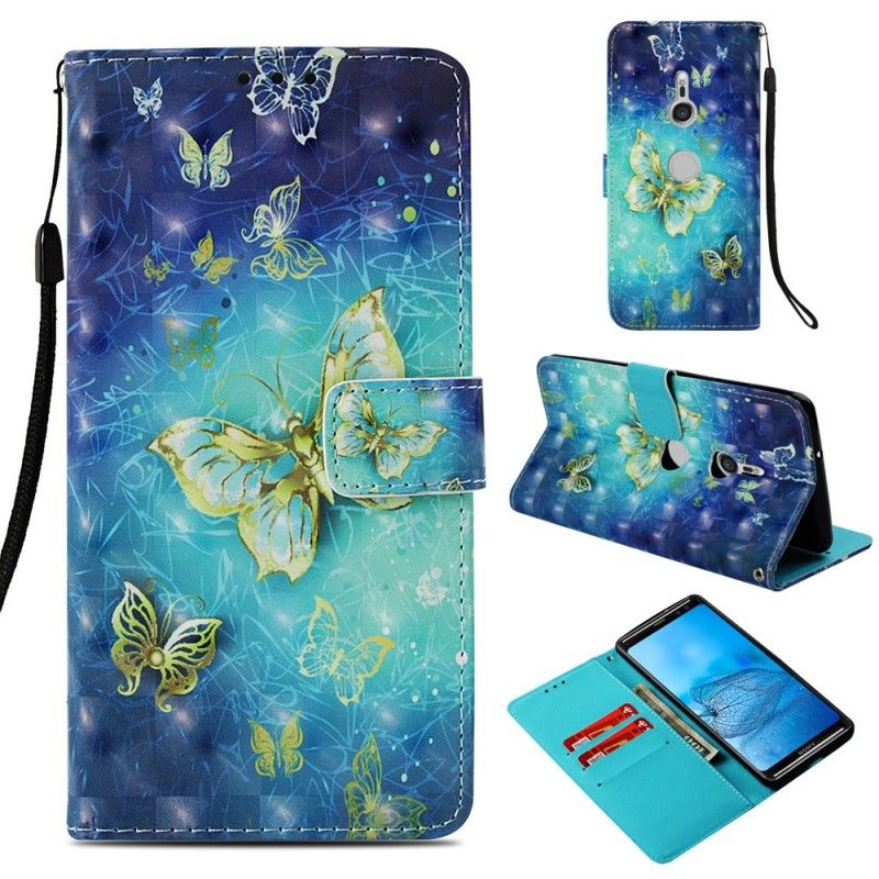 Folio Deksel for Sony Xperia XZ3 3D Gyldne Sommerfugler