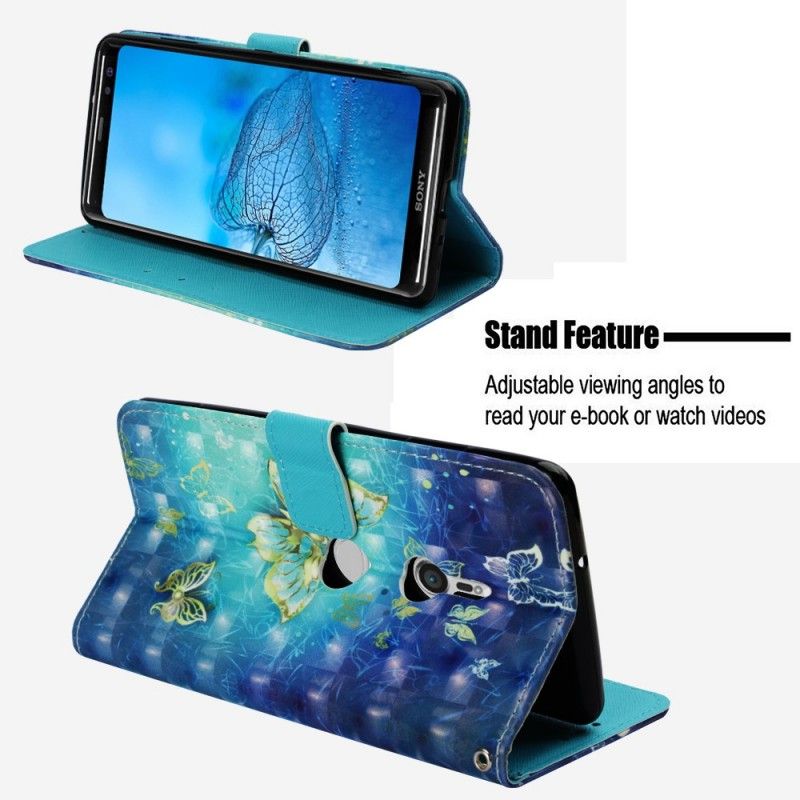Folio Deksel for Sony Xperia XZ3 3D Gyldne Sommerfugler