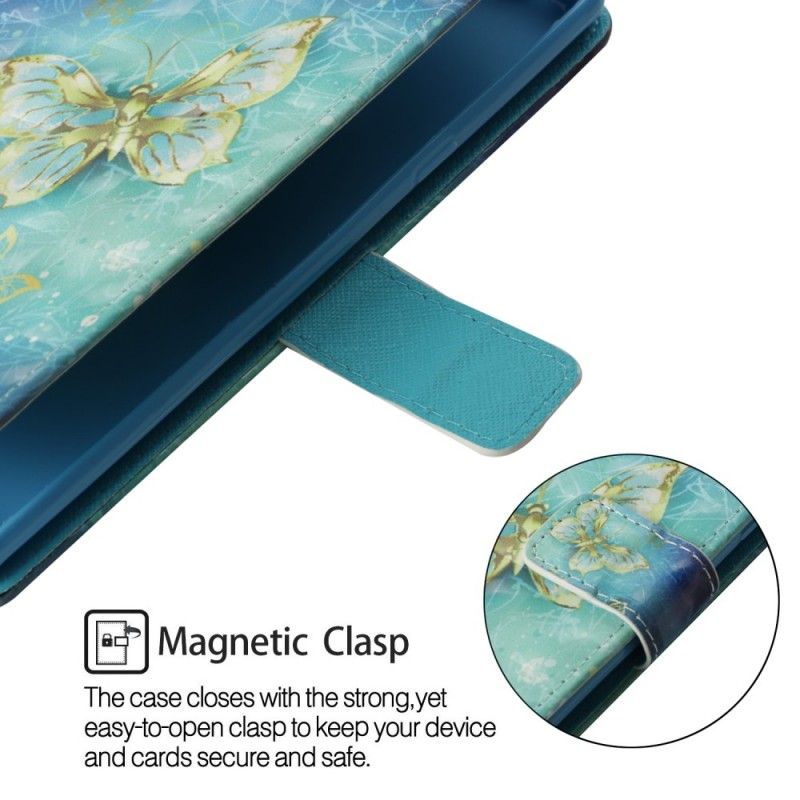 Folio Deksel for Sony Xperia XZ3 3D Gyldne Sommerfugler