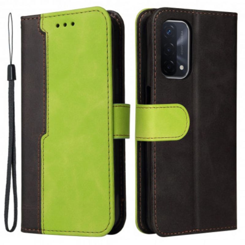 Folio Deksel Oppo A54 5g / A74 5g Tofarget Farget Kunstskinn