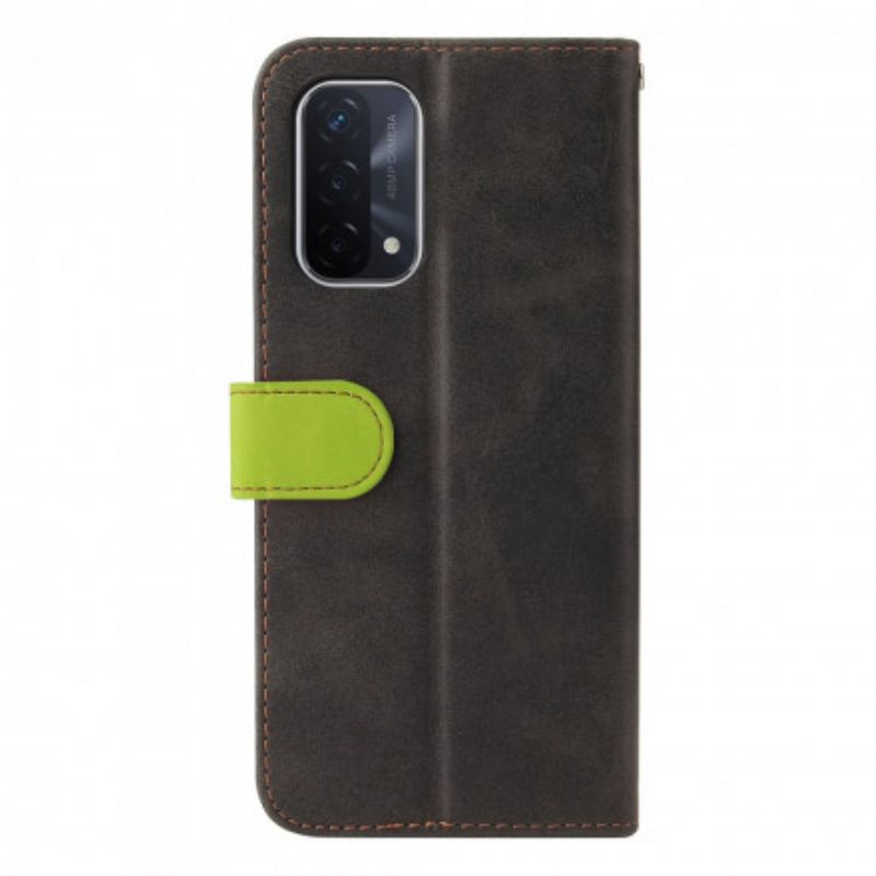 Folio Deksel Oppo A54 5g / A74 5g Tofarget Farget Kunstskinn