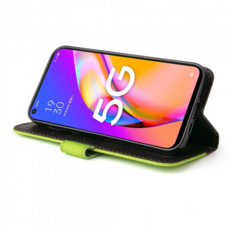 Folio Deksel Oppo A54 5g / A74 5g Tofarget Farget Kunstskinn