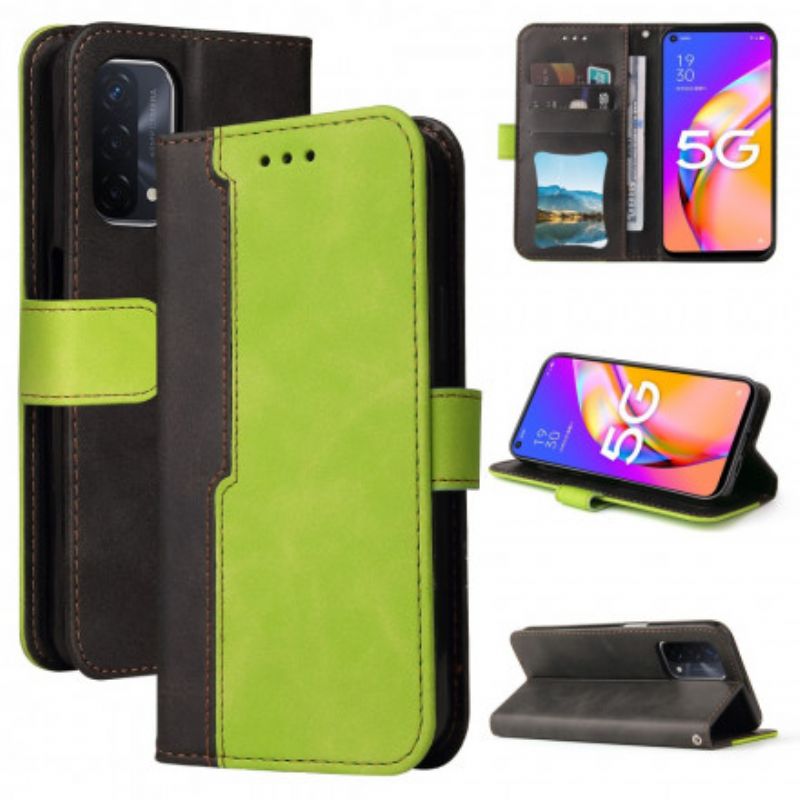 Folio Deksel Oppo A54 5g / A74 5g Tofarget Farget Kunstskinn