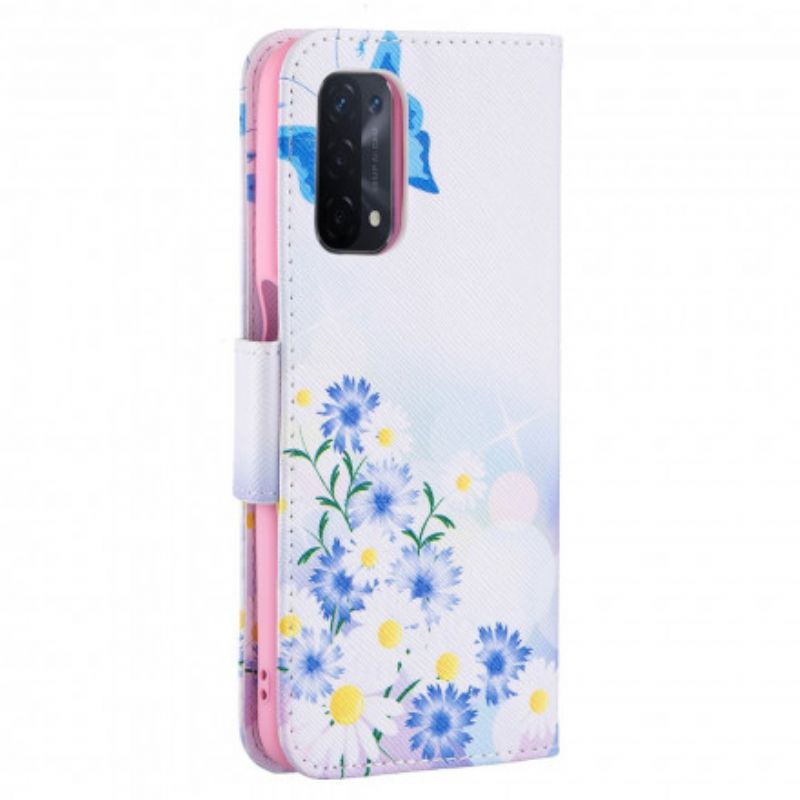 Lærdeksel Folio Deksel Oppo A54 5g / A74 5g Mobildeksel Malte Sommerfugler Og Blomster