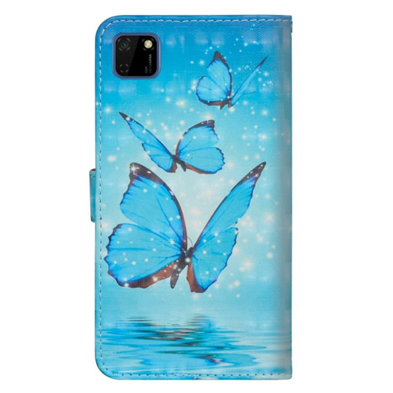 Folio Deksel for Huawei Y5p Flygende Blå Sommerfugler