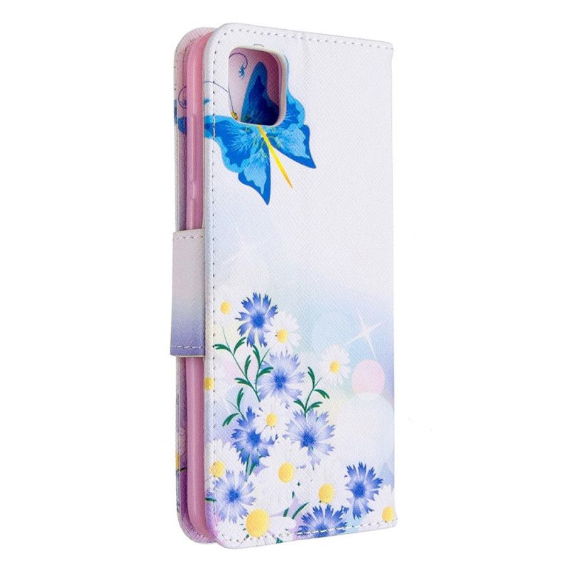 Folio Deksel for Huawei Y5p Magenta Malte Sommerfugler Og Blomster