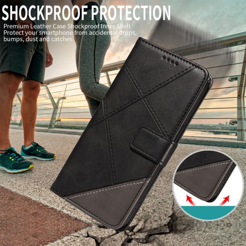 Lærdeksel Folio Deksel Oneplus Nord 5 Mobildeksel Tofarget Geometrisk