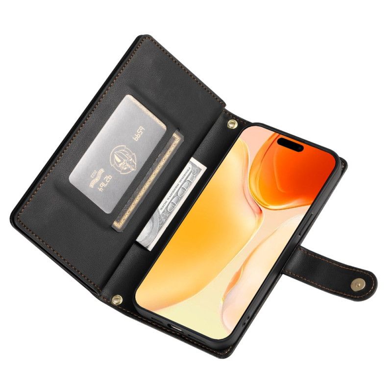 Folio Deksel iPhone 17 Lommebok Med Glidelåslomme Og Stropper