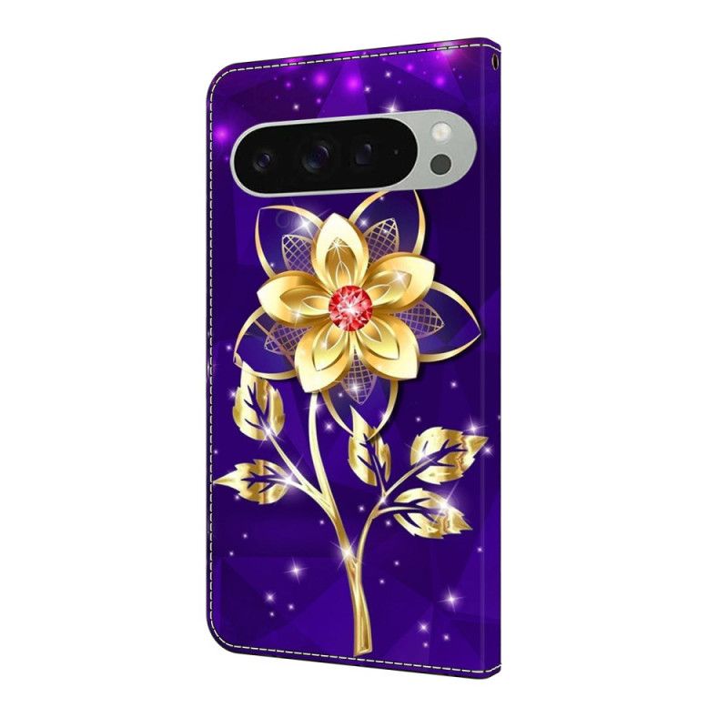 Lærdeksel Folio Deksel Google Pixel 10 Pro Xl Mobildeksel Gyllen Blomst