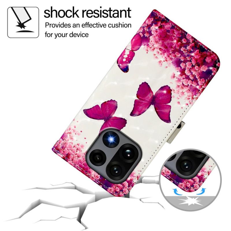 Folio Deksel Oneplus 15 Rosa Sommerfugler Beskyttelse Deksel