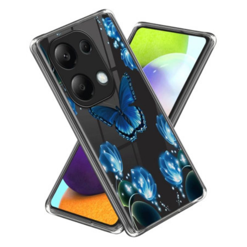 Deksel Til Xiaomi Redmi Note 13 Pro 4g Blå Sommerfugler Og Blomster