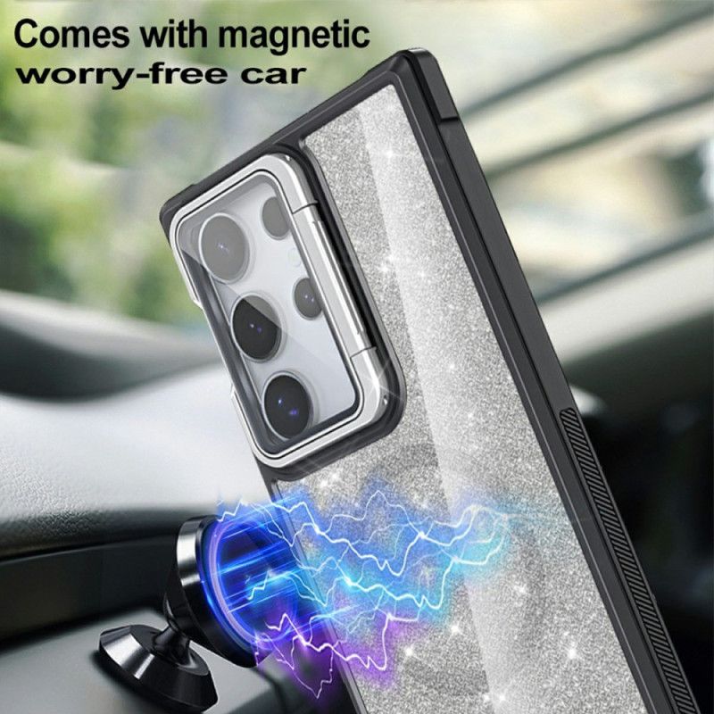 Deksel Samsung Galaxy S25 Ultra 5g Glitter Med Innebygd Stativ