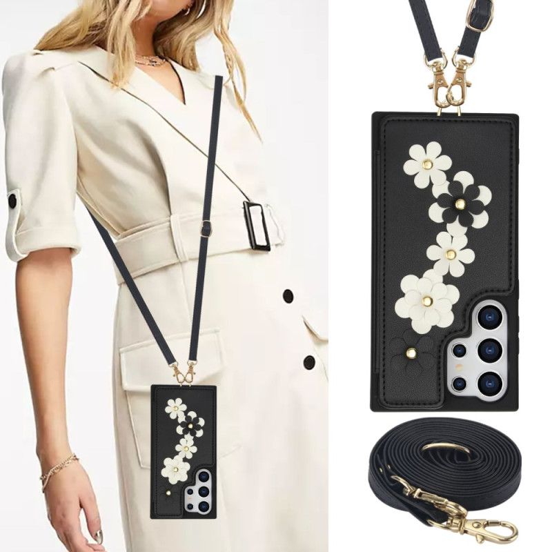 Deksel Samsung Galaxy S25 Ultra 5g Kortholder Med Snor Og Skulderstropp Beskyttelse Deksel