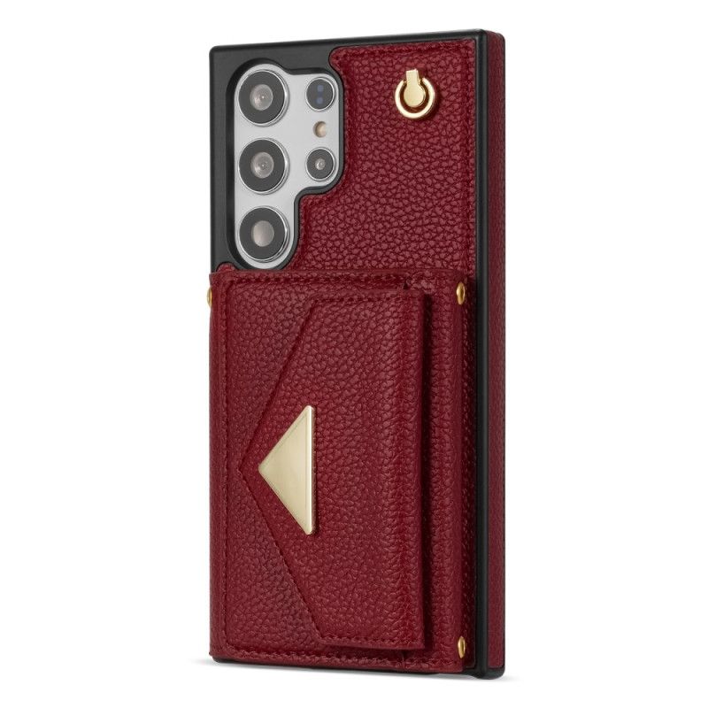 Deksel Samsung Galaxy S25 Ultra 5g Læreffekt Med Kortholder Og Stropp