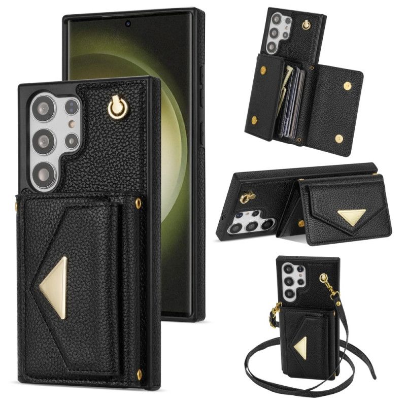 Deksel Samsung Galaxy S25 Ultra 5g Læreffekt Med Kortholder Og Stropp