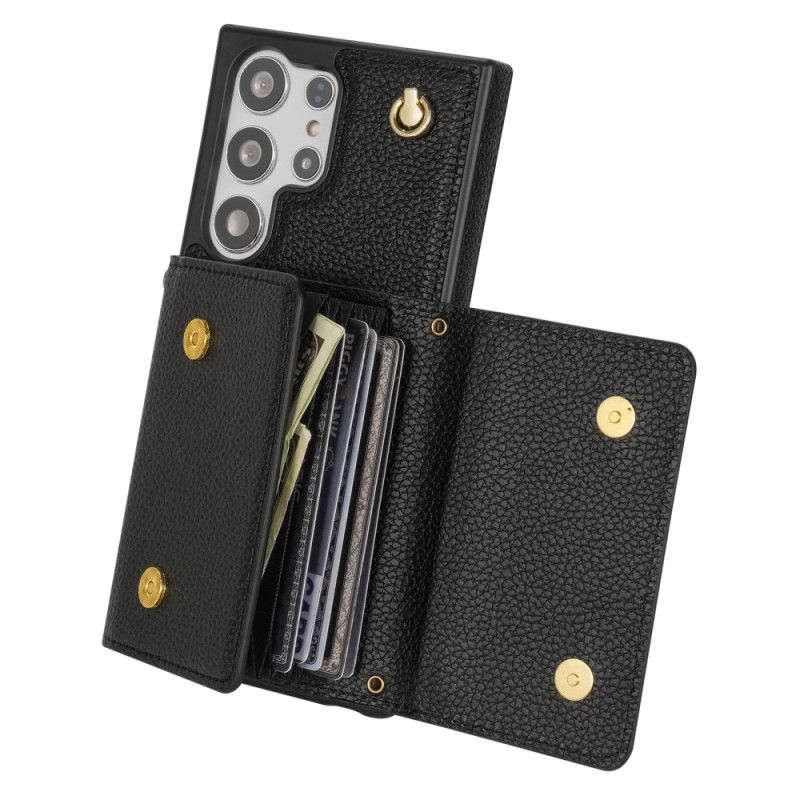 Deksel Samsung Galaxy S25 Ultra 5g Læreffekt Med Kortholder Og Stropp