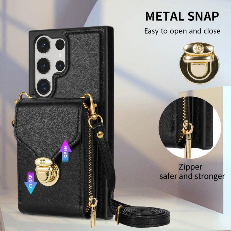 Deksel Samsung Galaxy S25 Ultra 5g Lommebok Med Glidelås Og Skulder