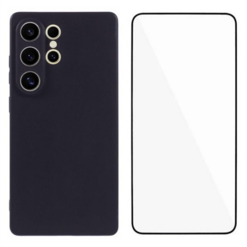 Deksel Samsung Galaxy S25 Ultra 5g Matt Silikon Med Skjermbeskytter I Herdet Glass