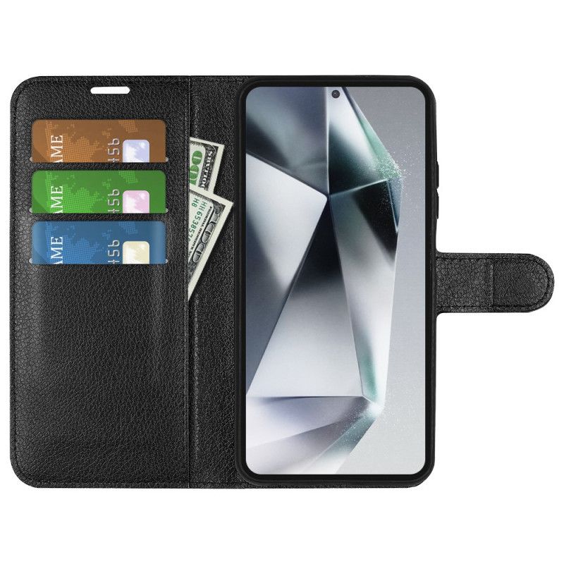 Folio Deksel Samsung Galaxy S25 Ultra 5g Klassisk Litchi-imitasjonsskinn