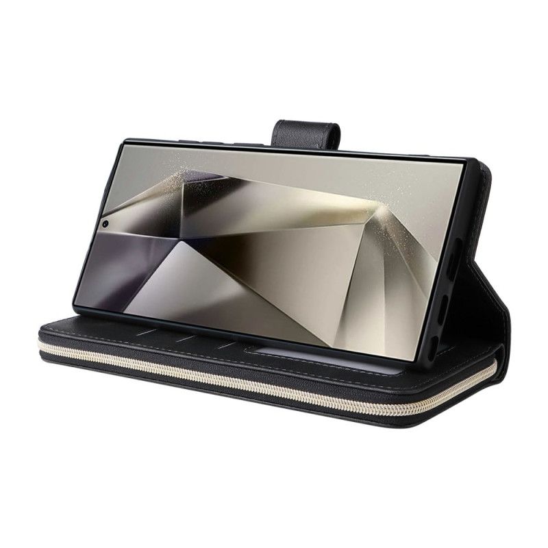 Folio Deksel Samsung Galaxy S25 Ultra 5g Lommebok Med Glidelås Og Stropp