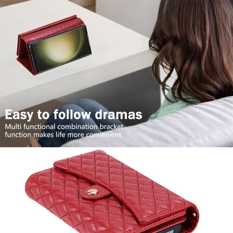 Folio Deksel Til Samsung Galaxy S25 Ultra 5g Vattert Lommebok Med Skulderstropp