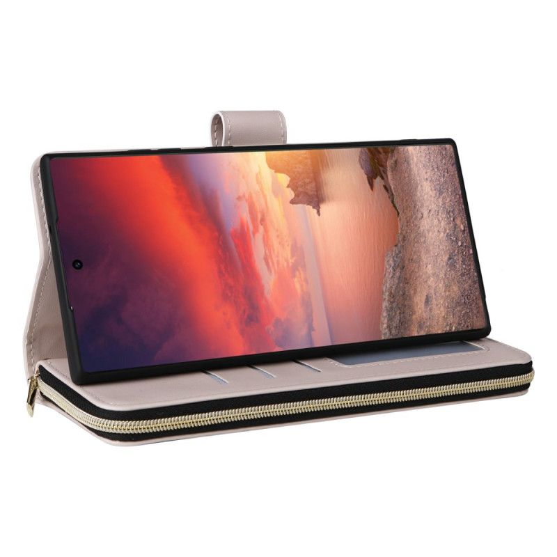 Folio Deksel Til Samsung Galaxy S25 Ultra 5g Vattert Lommebok Med Stropp Og Skulderstropp