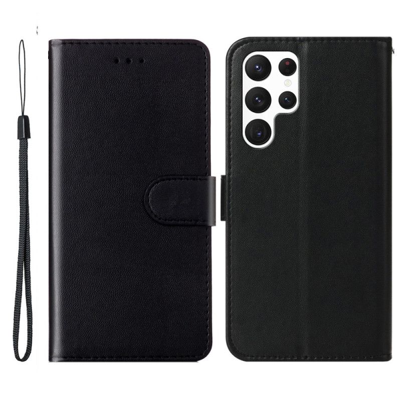 Lærdeksel Folio Deksel Samsung Galaxy S25 Ultra 5g Mobildeksel Ensfarget Kunstskinn