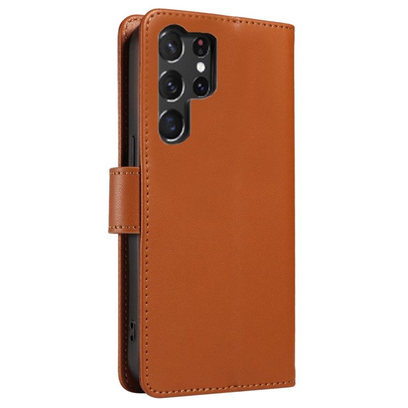 Lærdeksel Folio Deksel Samsung Galaxy S25 Ultra 5g Mobildeksel Rfid-skinnlommebok Med Stropp