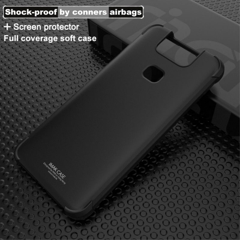 Deksel Asus ZenFone 6 Svart Fleksibel Silikon Med Imak Skjermfilm Beskyttelse