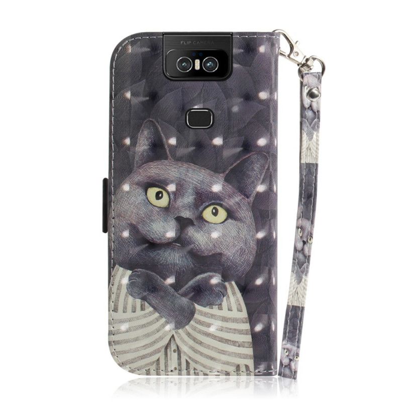 Folio Deksel Asus ZenFone 6 Grå Katt Med Tanga